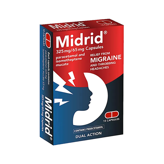 Midrid 325 mg/65mg Capsules Paracetamol Isometheptene Mucate