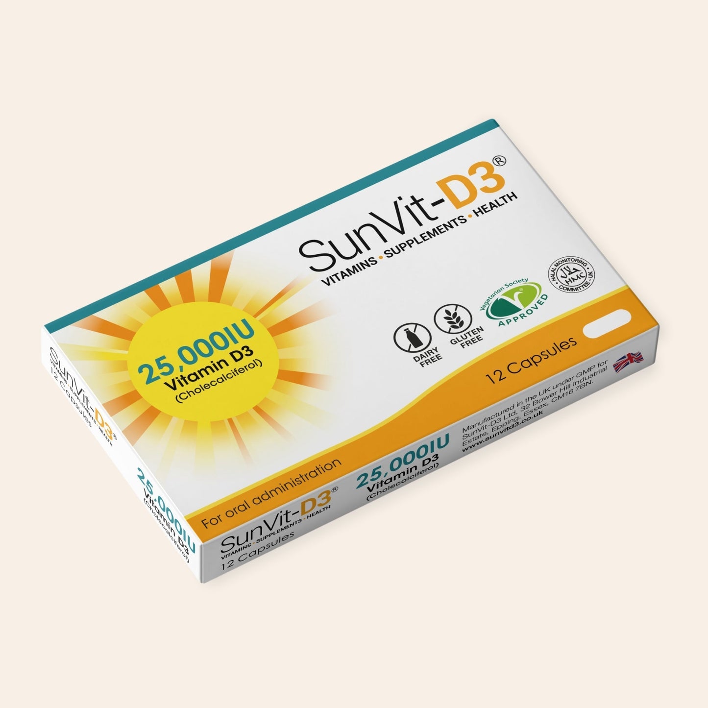SunVit Vitamin D3 25,000IU 12 High Strength Weekly Capsules