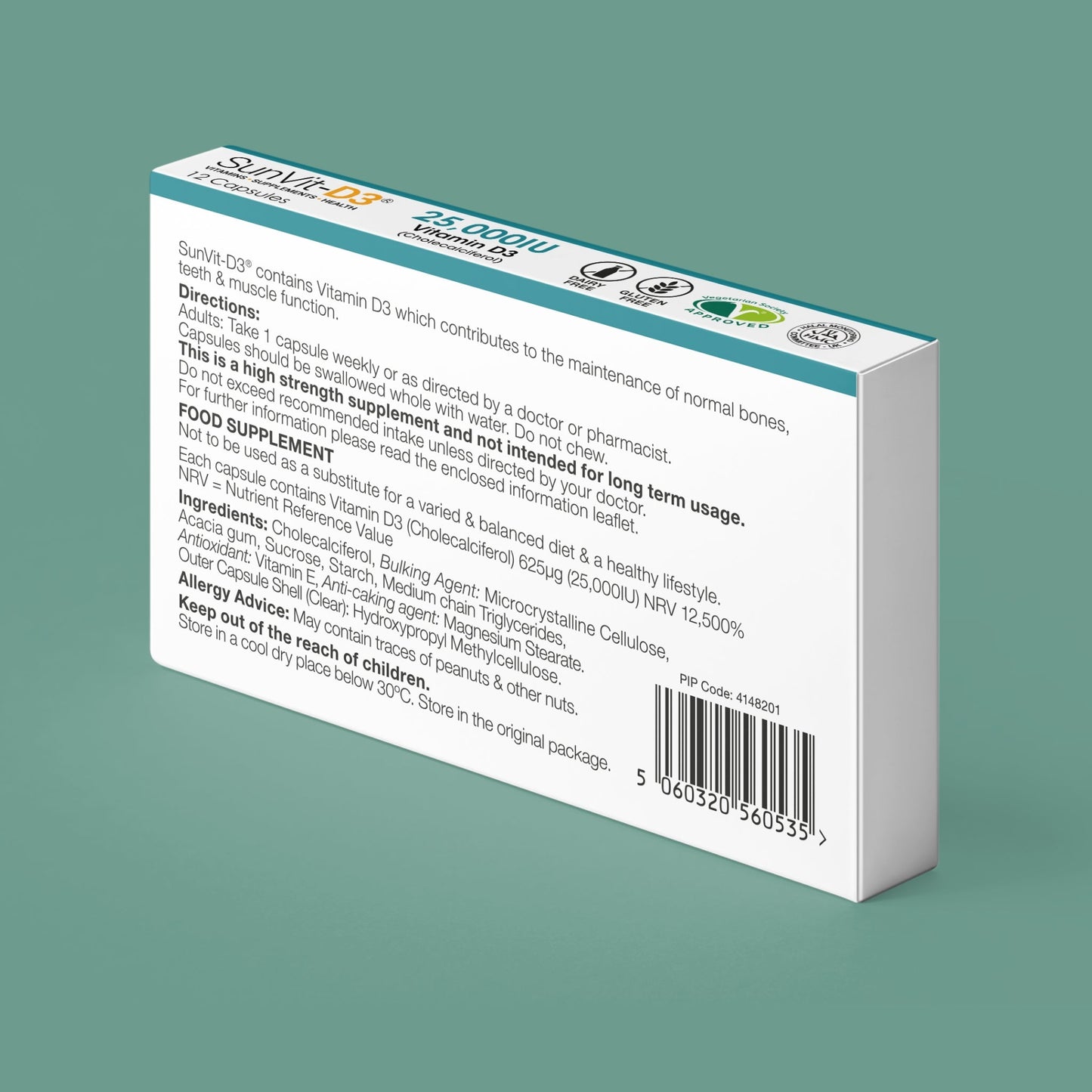SunVit Vitamin D3 25,000IU 12 High Strength Weekly Capsules