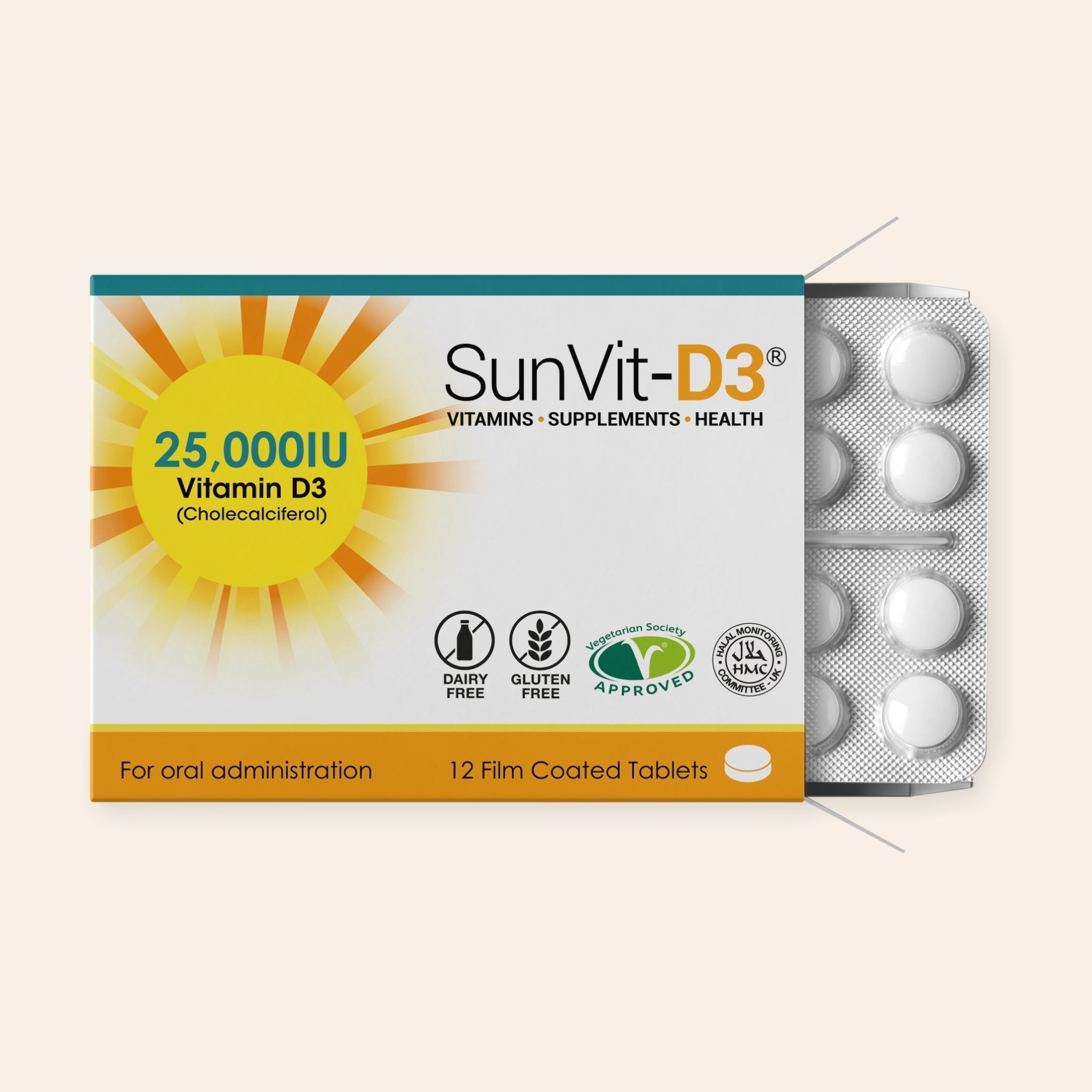 SunVit Vitamin D3 25,000IU 12 High Strength Weekly Tablets