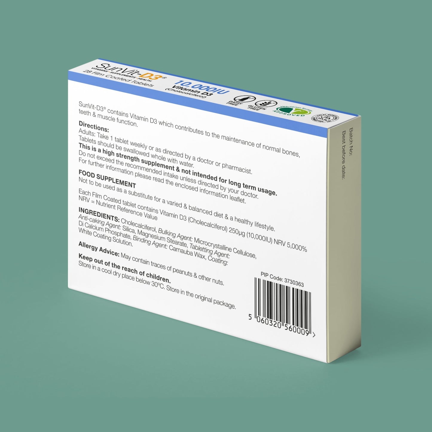 SunVit Vitamin D3 10,000IU 28 High Strength Weekly Tablets