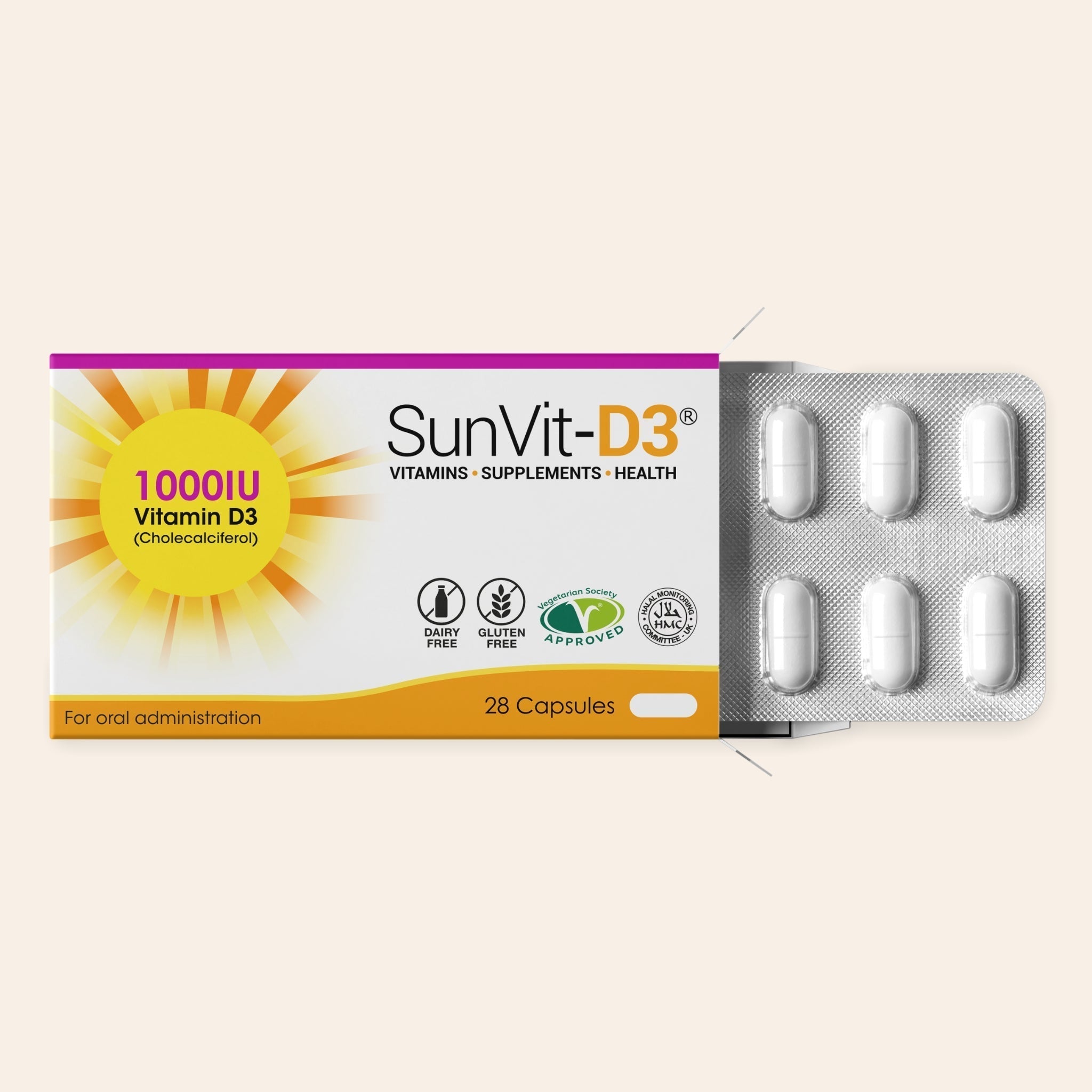 SunVit Vitamin D3 1,000IU 28 Low Strength Daily Capsules