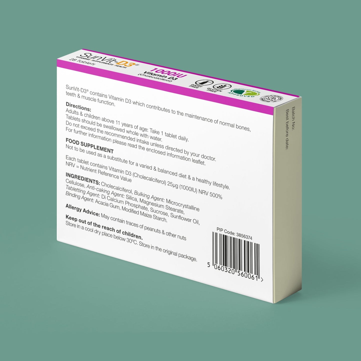 SunVit Vitamin D3 1,000IU 28 Low Strength Daily Tablets