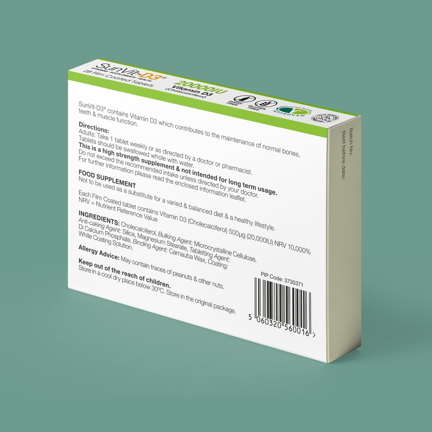 SunVit Vitamin D3 20,000IU 28 High Strength Weekly Tablets