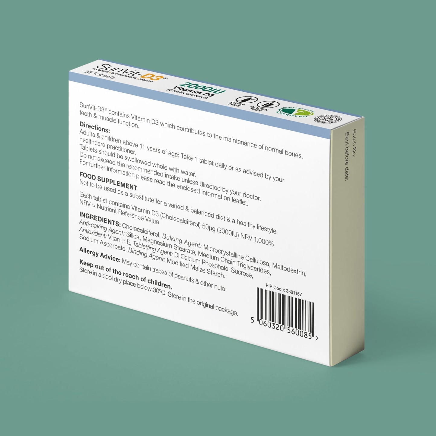 SunVit Vitamin D3 2,000IU 28 Low Strength Daily Tablets