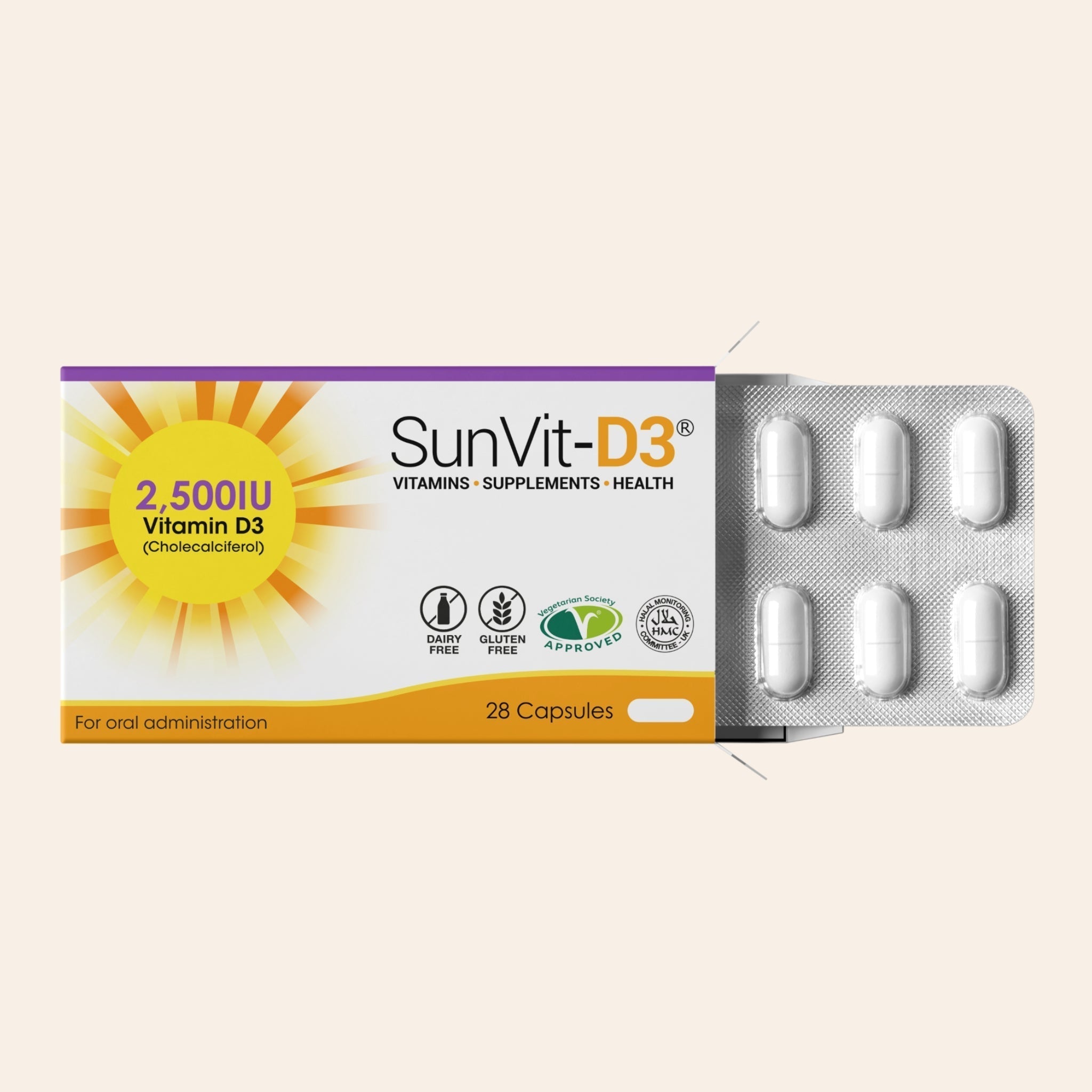 SunVit Vitamin D3 2,500IU 28 High Strength Daily Capsules