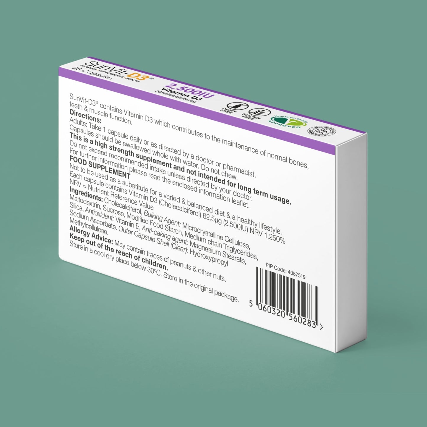 SunVit Vitamin D3 2,500IU 28 High Strength Daily Capsules
