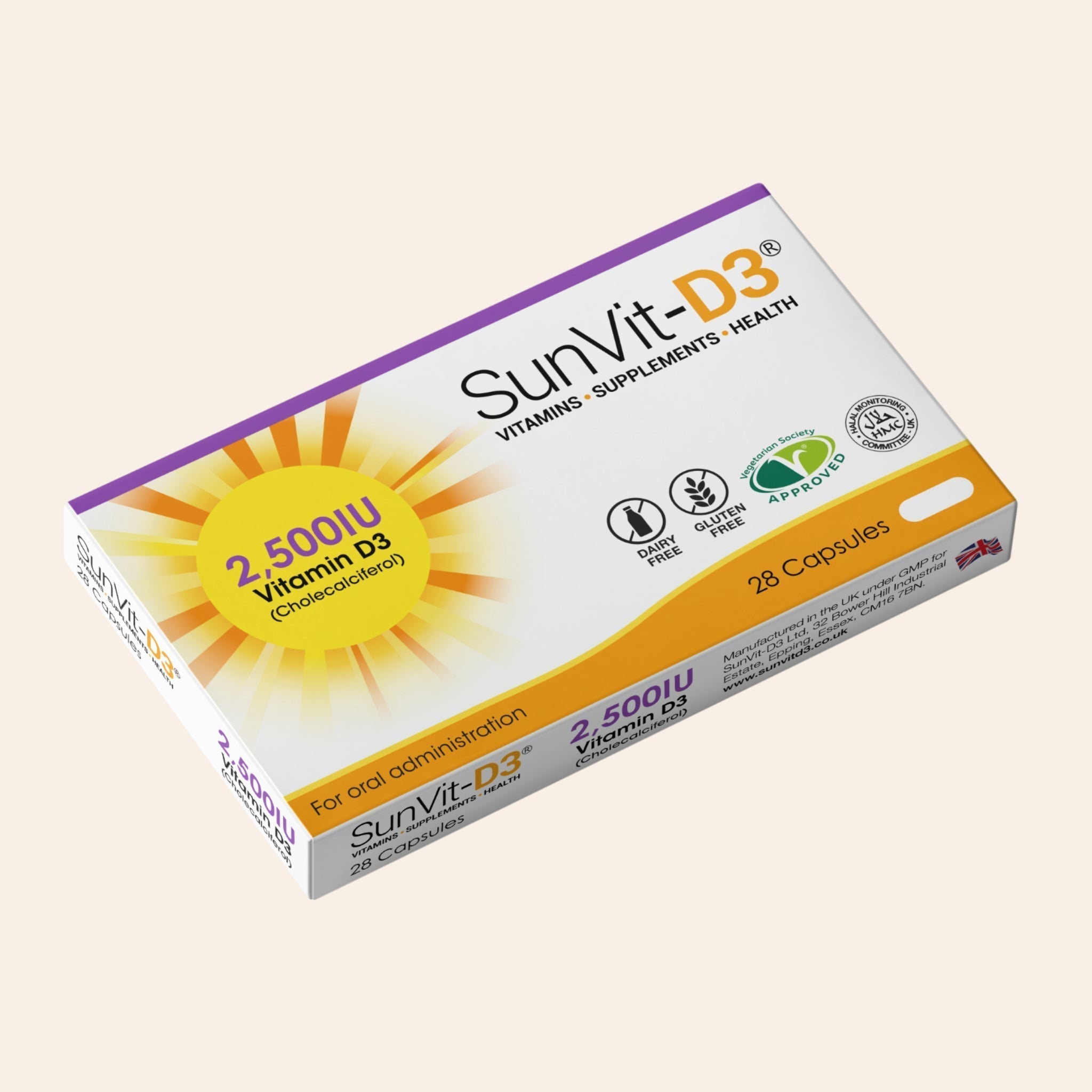 SunVit Vitamin D3 2,500IU 28 High Strength Daily Capsules