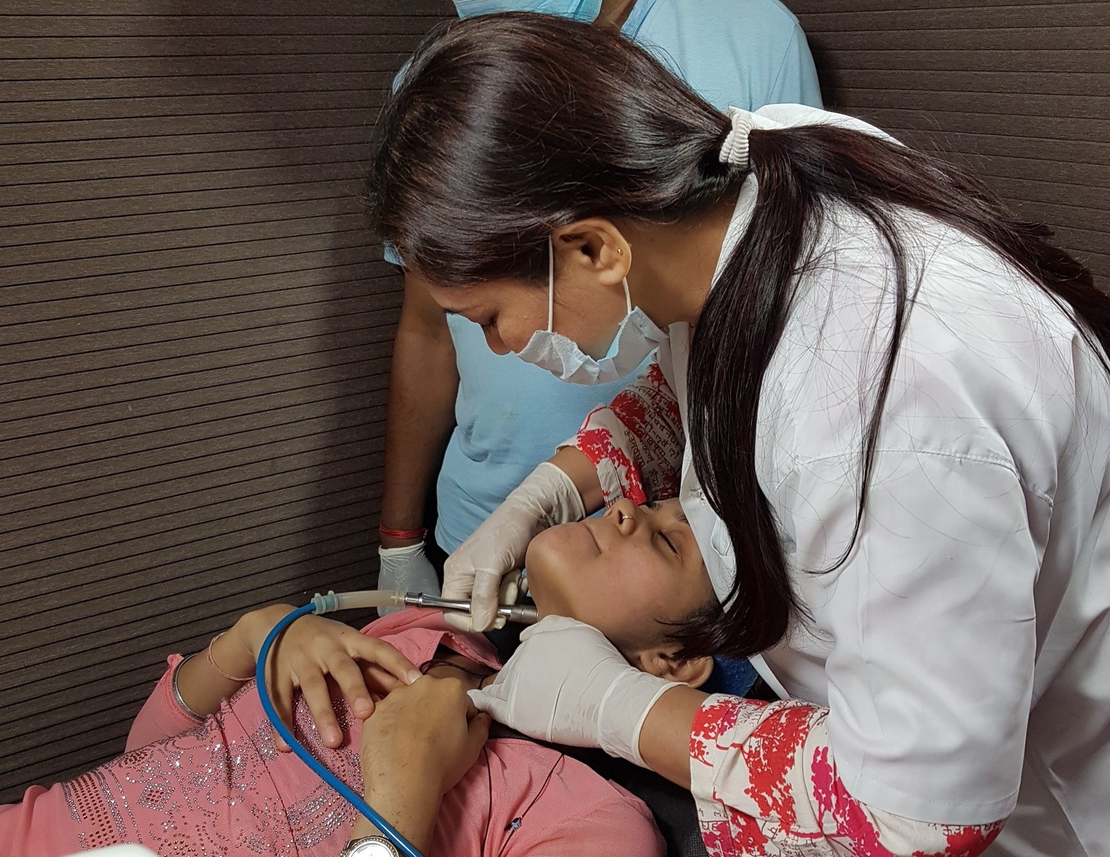 A skin treatment in progress